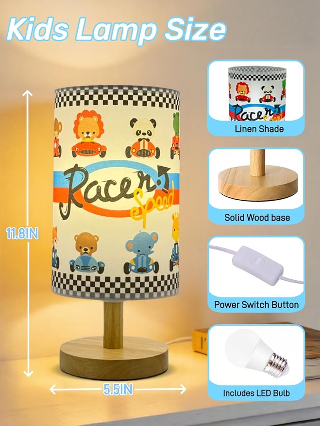 Animal Kids Lamp for Bedroom Boys Bedside Table Lamp 3-Colors Cute Nightstand Night Light Lamps for Bedroom with Cartoon Lampshade Animal Desk Lamp for Girls Boys Room Nursery Decor Gifts for Kids