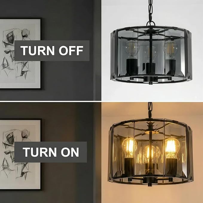 Black Chandeliers for Dining Room,3-Light Pendant Lights Kitchen Island Round, Height Adjustable Modern Dining Room Light Fixture over Table for Kitchen Entryway Foyer Living Room, UL Listed, 13 Inch