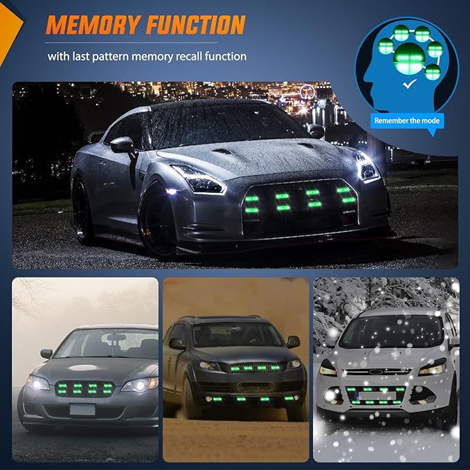 Nilight 8PCS Led Strobe Lights with Controller 12V 24V Sync Feature Green Strobe Light 12 LED Surface Mount Emergency Hazard Warning Lights with Strobe Controller for Vehicle Car Truck RV ATV
