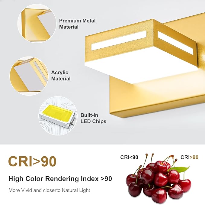 LED Modern Bathroom Light Fixtures, 6-Light 48-Inch Gold Vanity Lights for Bathroom Lighting Fixtures Over Mirror, 6000K Cool White 350° Rotatable Wall Lamp