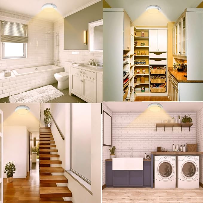 Motion Sensor Battery Operated LED Lights Indoor 210LM 3000K for Closet, Stair, Laundryroom, Stairwell, Hallway, Shed, Kitchen Cabinet - Warm White (2 Pack)