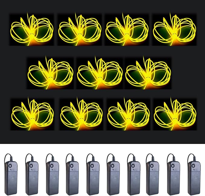 MaxLax EL Wire Yellow 10-Pack, 9ft/2.75m Neon Light Wire with Noise Reduction and Battery Pack…