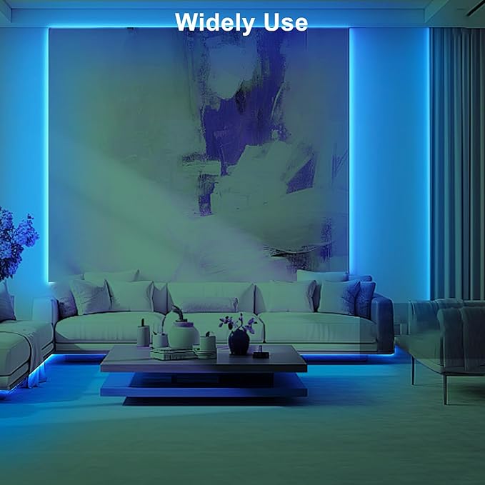 32.8ft Ice Blue COB Led Strip Lights with RF Remote, Dimmable Bright Adhesive Indoor Led COB Light Strip for Cabinet, Painting, Room, Bed