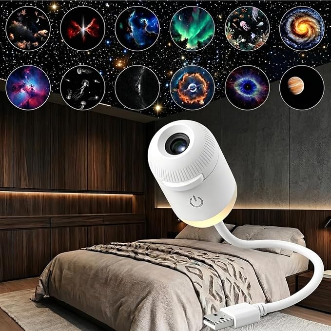 2-in-1 Galaxy Ocean HD Smart Dynamic 5D Holographic Night Light Projector | Plug and Play, USB Portable, Adjustable Brightness, 360° Rotating Design, Star Starry Sky Mini Projector for Bedroom Ceiling