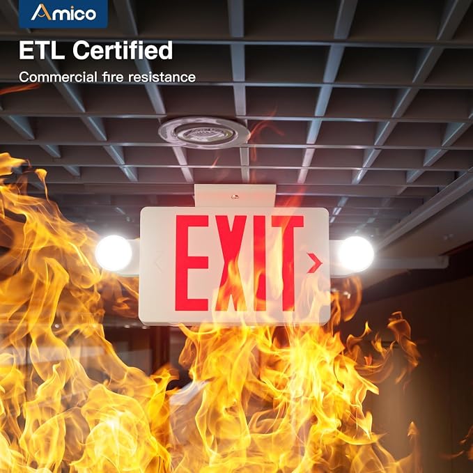 Amico 12 Pack Red Exit Sign with Multi-Angle LED Emergency Lights | ETL Listed, Wall & Ceiling Dual Mount, Hard Wired 120/277V AC, 90 Min Backup, 94V-0 Fire Resistant Plastic Housing
