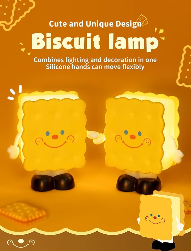 Biscuit Night Light for Kids, Rechargeable Baby Night Lights, Portable Sleep Nightlight, Cute Nursery Lamp, Table Lamps for Bedroom, Office, Birthday Gifts for Baby Teen Adult, Room Decor