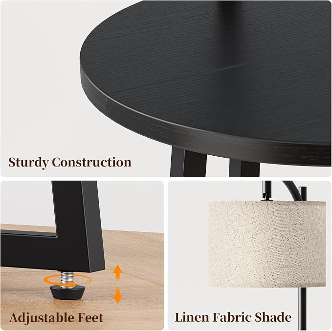 Yoobure Floor Lamp with Table - Farmhouse Night Stand with Charging Station | Side Table with Floor Lamps for Living Room, Bedroom, End Table with Lamp Attached 3 Color Temperatures Bulb, 2 Tier Shelves