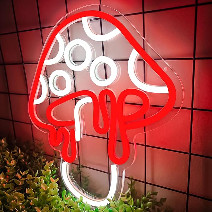 Mushroom Neon Sign Dimmable Led Mushroom Neon Light Cute Neon Mushroom Sign Night Light 3d Wall Art Mushroom Neon Signs For Wall Decor Game Room Bedroom Decor Holiday Gift For Children Kids Girl