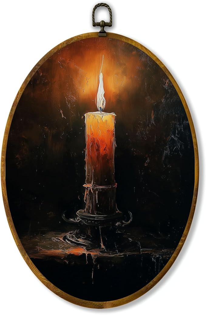 zewepri Burning Candle Oval Wall Art, Gothic Dark Academia Decor, 8.5x11.5 | Moody candlelight print adds vintage gothic charm to bedrooms, bathrooms, living rooms, farmhouse spaces, or gallery walls