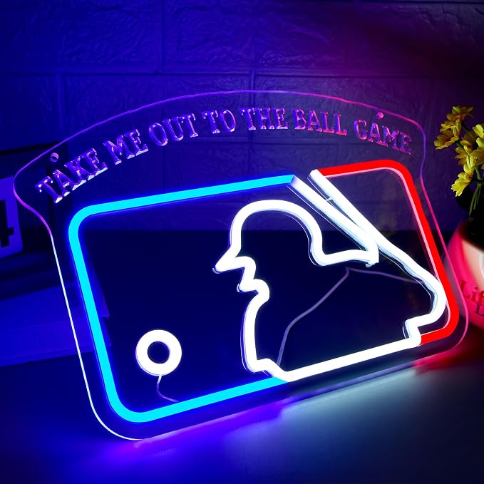 Baseball Neon Sign for Wall Decor Baseball Sport Neon Light for Man Cave | Dimmable Led Neon,Fans Birthday Baseball Gifts,5V USB Powered, Men's Bedroom,Sport Bar Decor,Club,Garage Wall Art,13.7*10.8in