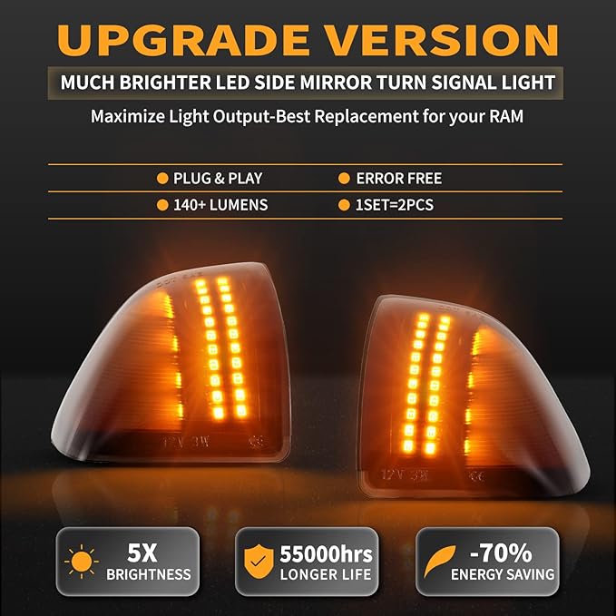 Gempro Led Side Mirror Turn Signal Light for 2010-2018 Dodge Ram 1500 2500 3500 4500 5500 Tow Mirror Lamp Smoked Len 68302828AA 68302829AA, 2PCS