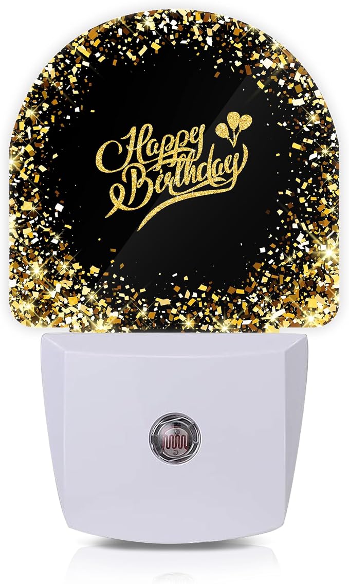 Happy Birthday Night Lights Plug into Wall for Girls Boys Room,Night Light LED Lamp Dusk to Dawn Sensor Round Lamp for Bedroom Bathroom Hallway Home Wall Decor