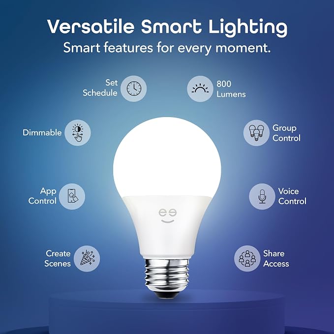 Geeni LUX 800 Smart Wi-Fi LED White Light Bulb (2700K), A19, 60W Equiv. | Dimmable, no hub required, works with Alexa & Google Home