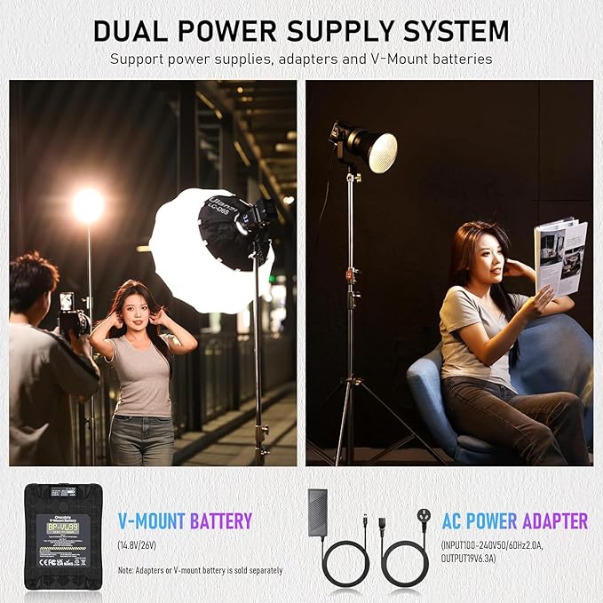 ULANZI Video Light, 120W RGB LED Video Light COB Fill Color Continuous Output Lighting with APP Control, 2700K-6500K 20 Scenes Bowens Mount Photography Light for Video Photo Recording (Bare Light)