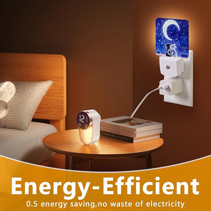 Cat Silhouette Night Light, Plug-into Nightlight White LED Lamp, Energy Efficient Decor Desk Lamp for Bedroom Hallway Stairs Bathroom