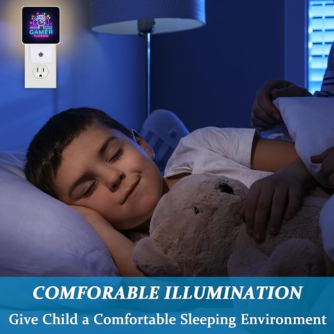 Gamer Game Night Light, Plug-into Wall Game Play Win Nightlight Lamp with Dusk to Dawn Sensor, Led Lamp 0.5W Energy Efficient for Boys Girls Adults Home Decor