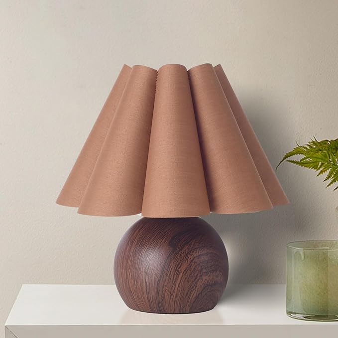 KUNJOULAM Cute Small Table Lamp, Modern Bedside Nightstand Lamp with Coffee Fabric Lampshade, Metal Base for Bedroom Home Office Decor (Without Buld)