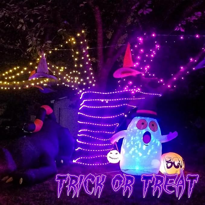 QITONG Purple Solar Halloween Lights, 66ft 200 LED Solar Rope Lights Outdoor, 8 Modes Fairy Lights in Clear Thin Tube