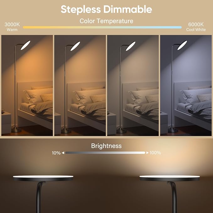 RGB Floor Lamp, 36W Bright LED Standing Lamp, Stepless Dimming Color Changing Torchiere Floor Lamps with Remote, 350°Rotating Modern Tall Floor Lamp for Living Room, Gaming Room