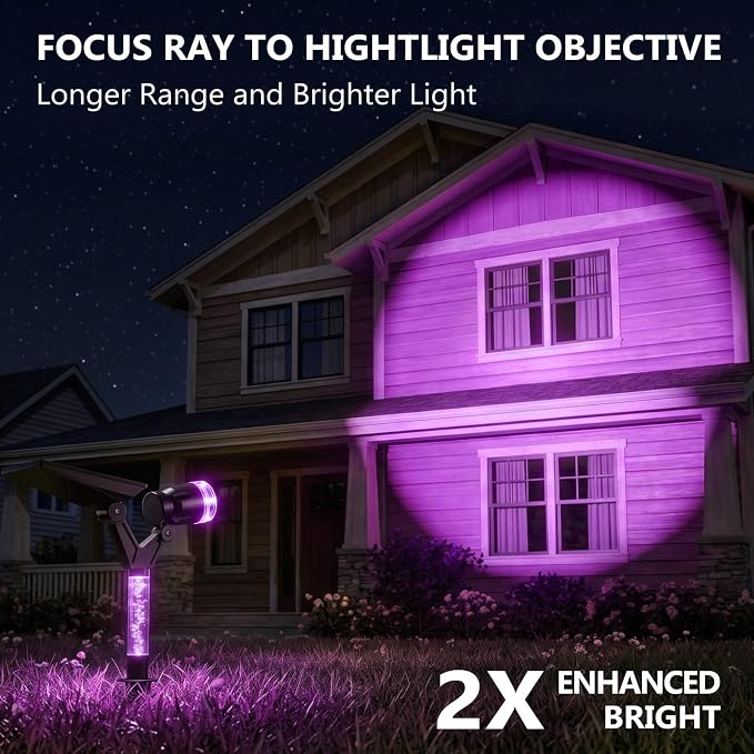 DenicMic Solar Halloween Lights Outdoor Waterproof Purple Lens LED 4 Pack | Adjustable Angel Solar Spot Lights Outdoor for Yard Garden Patio Wall Tree Landscape Spotlights, Acrylic Lighted Pole