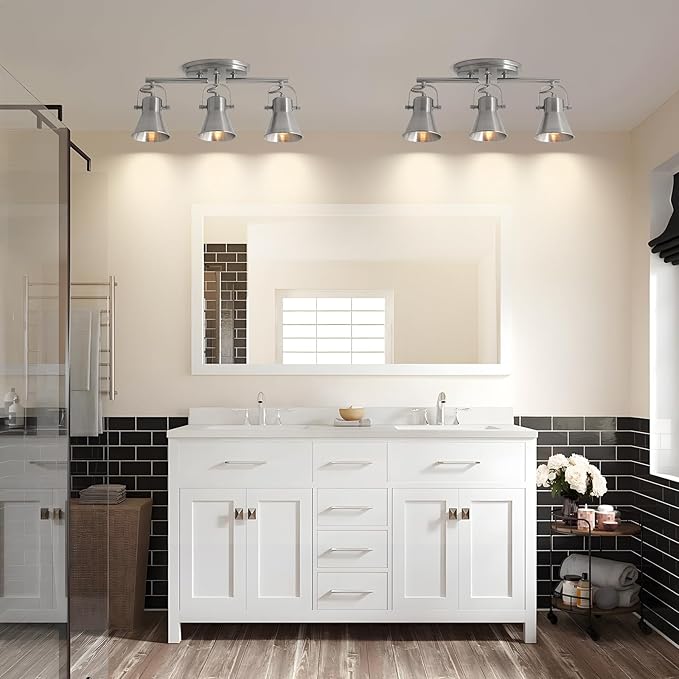 SEEBLEN Nickel 3-Light Track Lighting Kit, Directional Ceiling Light Fixtures, Industrial Kitchen Lighting for Island, Over Table, Hallway，Laundry Room