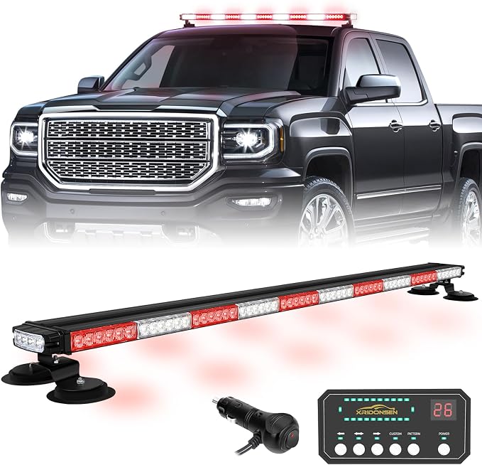 45.5" 128 LED Roof Emergency Lights Red White Strobe Light Bar | Top Flashing Warning Hazard Safety Caution Magnetic Mount Double Side Traffic Advisor Lights for Vehicles Trucks