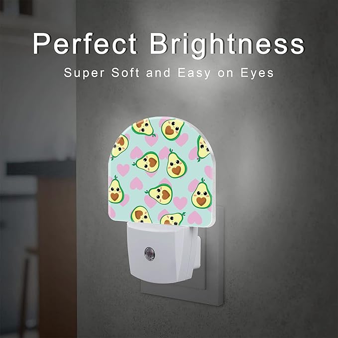 Avocado and Pink Hearts Night Light for Kids,Cute Cartoon Avocados Plug in Night Light with Dusk to Dawn Sensor, 0.5w Energy Saving Nightlight for Hallway Stairway Kitchen Bedroom