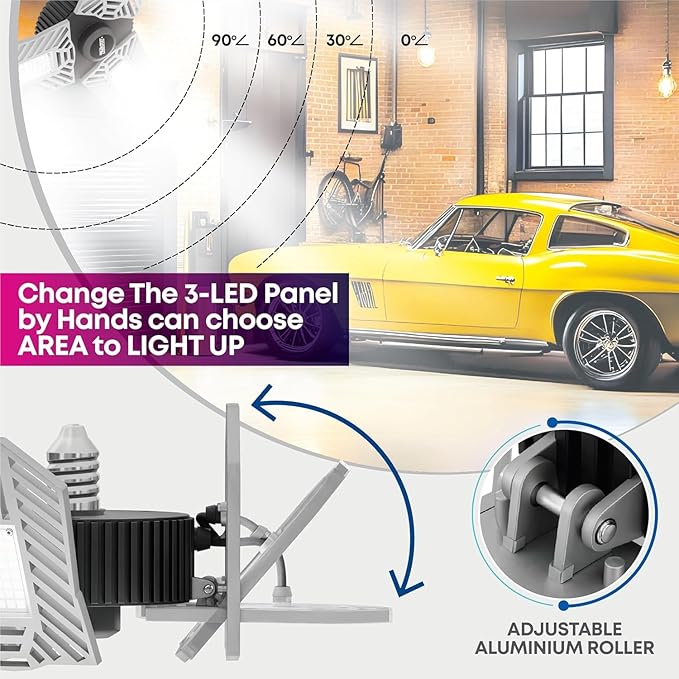 Bell+Howell Triburst Screw in LED Garage Lights, 4000LM LED Shop Lights for Garage, Shed, Attic, Screw-in E26/E27, 3 Light Panels, Easy to Install, 4000K | LED Shop Lights for Garage, Shed, Attic, Screws into E26/E27, 3 Light Panels, Easy to Install, 4...