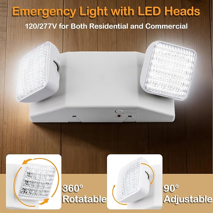 LIT-PaTH LED Emergency Lighting Fixtures with 2 LED Heads and Back Up Batteries- US Standard Exit Light, UL 924 and CEC Qualified, 120/277 Voltage, 6-Pack