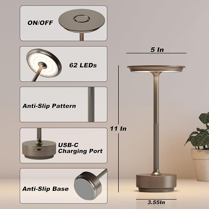 TBBGA 2 Pack Rechargeable Table Lamps Cordless, 5000mAh Outdoor Table Light | 3 Color Stepless Dimming Portable LED Table Lamp with Memory Function, for Home/Dinner/Patio/Restaurant.(Light Cafe)