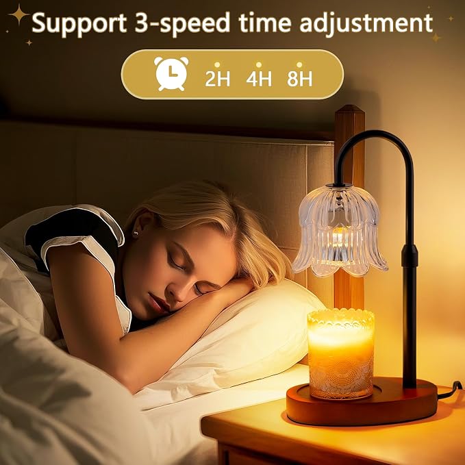CRMILL Candle Warmer Lamp Electric Timer - Candles Height Adjustable Dimmable Warmers Scented Flower Lamps No Flame Heat Warm Melt Wax Jar Modern Home Decor Table Lights for Home Living Bedroom