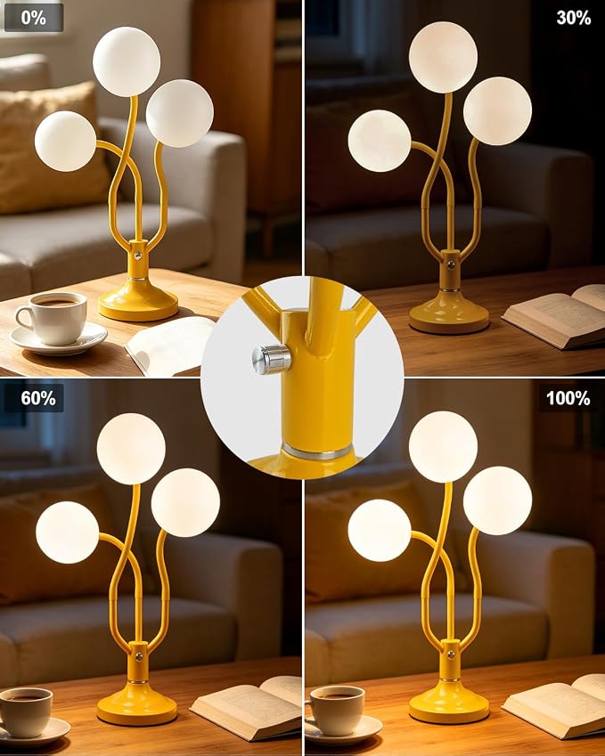 Globe Yellow Table Lamp Dimmable Magic DIY Arms G9 Bulbs Included | Vintage Ambient Night Light Modern Nightstand Desk Lamp Warmwhite Kids Bedside Lamps for Living Room Bedroom Nursery Gift