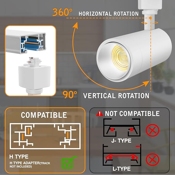 【2026 Upgraded】10-Color Zoomable 25W LED Track Lighting Heads H Type Track Light Heads with Remote Dimmable Bright Ceiling Spotlight, 2700K/3000K/4000K/5000K/6500K, CRI90 15°-60° 2200lm White 4 Pack