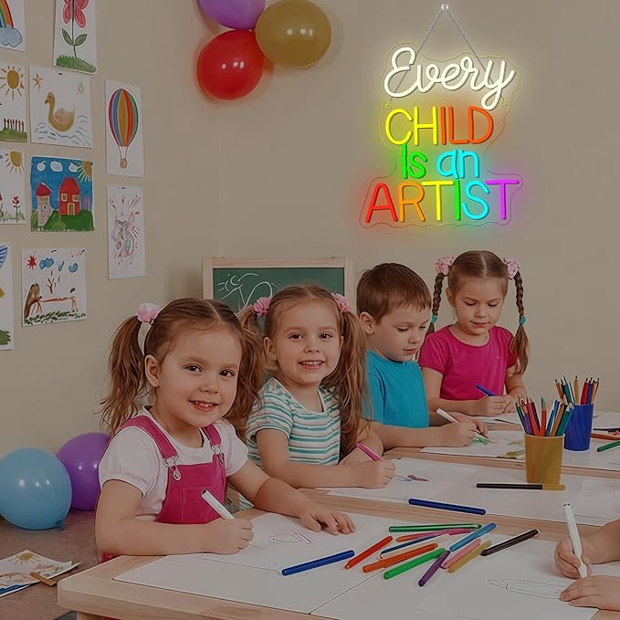Classroom Lights Sign Every Child is an Artist Neon Sign Dimmable LED Lights Up Library Reading Neon Signs for Wall Decor in Art Classroom Reading Corner LED Books Decor Gifts for Teachers