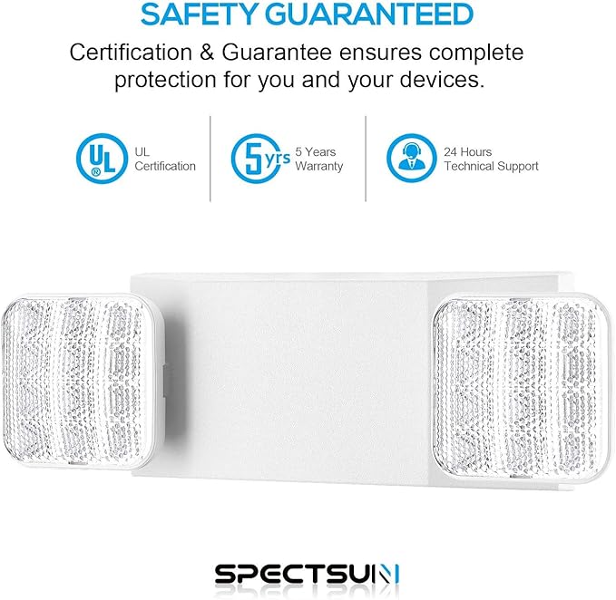 SPECTSUN 10 Pack LED Emergency EXIT Sign Lighting Combo- 120-277V Emergency Exit Lights for Home Power Failure-UL 924 Certified Commercial Emergency Light Fixtures,Ebulb Emergency Power