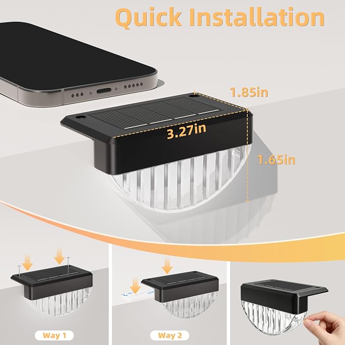 VOLISUN 8 Pack Solar Deck Lights Outdoor, Warm White LED Solar Step Lights for Outside, Waterproof Fence Light for Patio, Deck, Stairs, Yard, Pool and Porch (Black)