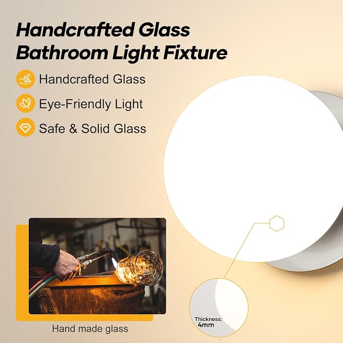 2 Pack Modern Brushed Nickel Wall Light Fixtures, Mid-Century Globe Glass Wall Sconces Set of Two for Bathroom Mirror, Living Room, Hallway, Entryway (Bulbs Not Included)