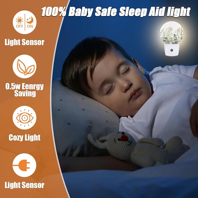 Water Lily Night Light,Vintage White Flower Nightlight Plug into Wall LED Lamp Auto Sensor Dusk to Dawn for Bedrooms/Kitchens/Toilets/Corridors,Energy-Saving