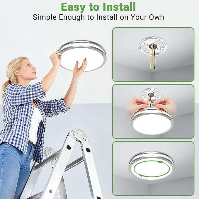 zemty 2Pack 16Inch Brushed Nickel LED Flush Mount Ceiling Lights, Dimmable 3000K/3500K/4000K/5000K/6500K Adjustable, 36W Damp-Rated Light Fixture for Living Rooms,Badrooms,Basements,Kitchen