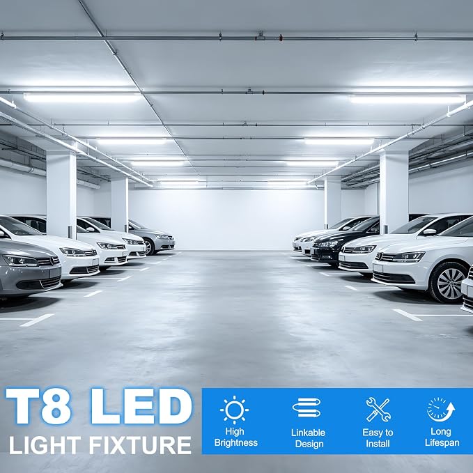 SHOPLED (12-Pack) 4FT LED Shop Light, 45W 6300LM 6000K Cool White, V-Shape | Linkable T8 LED Tube Lights Fixtures, 4 Foot Shop Lights for Workbench Garage Workshop Warehouse, Plug and Play, ETL Listed
