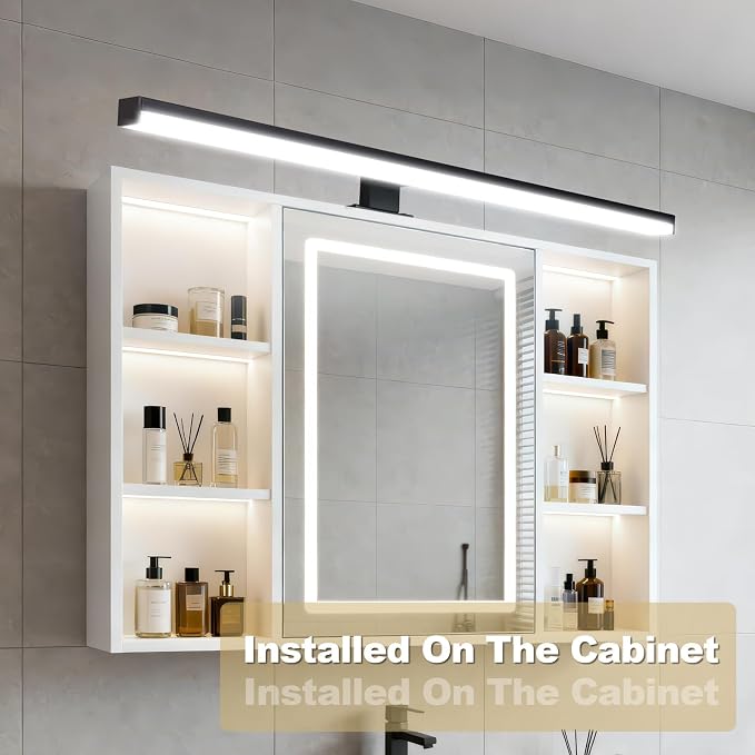 28" Plug in Bathroom Light Fixtures,Vanity Lights Bar,Picture Light | Modern Black,Non-Dimmable,6700K,with Switch,LED,Over Mirror,Wall Lights,Make up light,for Bedroom/Art/Poster/Cabinet