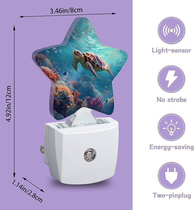 Sea Turtle Night Lights Plug Into Wall,Colorful Coral Dusk to Dawn Light Sensor Night Light for Kids,Energy Efficient Sleep Friendly Lamp for Bedroom Bathroom Nursery