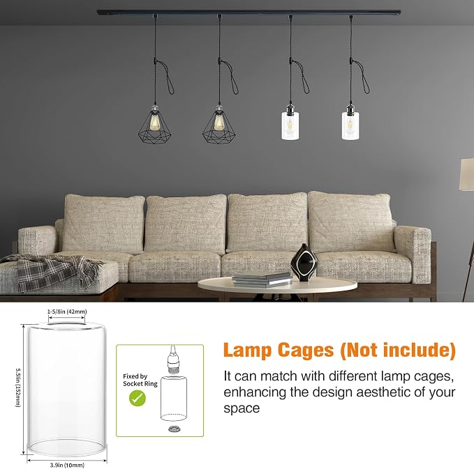 H Track Pendant Lights with Adjustable Cord, H Type Track Lighting Pendants Lights Fixtures with E26 Socket, Retro Vintage Style, Max Length 39.37 inch, Black 6 Pack(Bulbs Not Included)