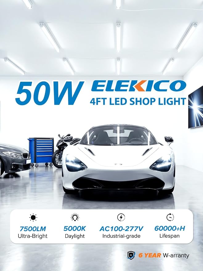 Super Bright 50W Led Shop Lights 4FT 10-Pack 5000K 7500LM For Garage Shop | 48inch Shop Light Linkable| 4' Led Ceiling Garage Lighting Light Fixtures For Garage Shop Workshop Warehouse Barn Lighting