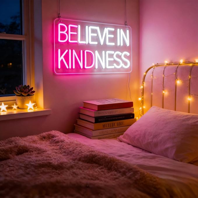 Believe in Kindness Neon Sign for Wall Decor Led Neon Signs Light Up Sign Room Decor Neon Lights Sign USB Powered