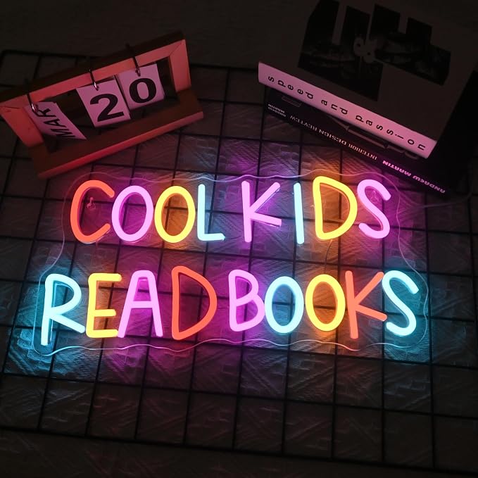 Cool Kids Read Books Neon Sign Reading Corner for Kids Neon Signs for Wall Decor LED Light Library Classroom Book Club Christmas Gift for Teens