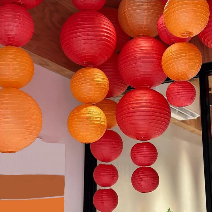 12Pcs 6,8,10,12 Inch Mixed Sizes Red Paper Lanterns Decorative Chinese, Japanese Hanging Round Paper Lanterns Lamp for Birthday, Wedding, Christmas, Bridal, Home Decor, Party Decoration