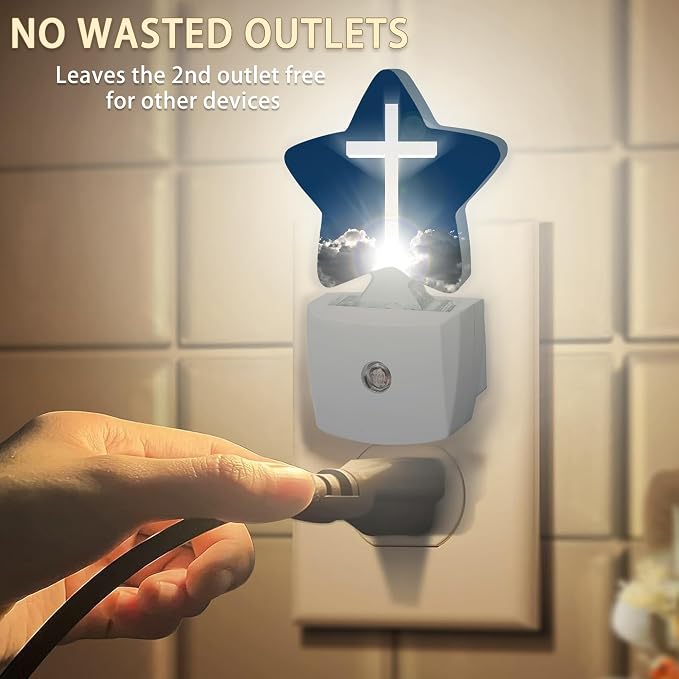 Cross Heaven Plug-in Night Light with Dusk-to-Dawn Sensor for Bedroom,Bathroom and Living Room Sleep Friendly lamp for Women/Girls/Boys Gift,0.5W