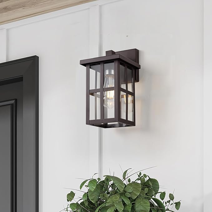 MICSIU 2 Pack Bronze Outdoor Wall Light Fixtures, 11" Modern Farmhouse | No Assembly Required, Clear Glass, Anti-Rust, Front Porch Light For House Porch Garage