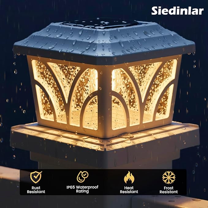 SIEDiNLAR Solar Post Cap Lights Outdoor, Aluminum Glass 2 Modes Fence Post Caps for 4x4 5x5 6x6 Vinyl Wooden Posts Patio Deck Fence Decor, Warm White & Cool White Lighting 2 Pack (White)